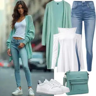 Ležérní outfity s Světle modrá Navlékací džíny/Džíny s Dírou/Džíny Culottes Only "Podzimní outfit pro každodenní nošení"