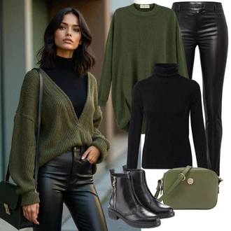 Motorka Outfit s Černá/Tmavě červená Kozačka Kotníková Bota s Podšívkou/Plochá Kotníková Bota/Chelsea Boty/Kožená kotníková bota/Motorkářská bota Gabor "Podzimní Vzhled"Look: Jízda na koni, Na Procházku, Motorka, Pracovní