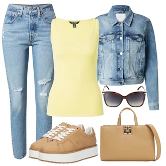 Jesenske Outfiti Polnejša mit Rumena Srajca & majica velike velikosti/Majica & Top/Bluza velika velikost Polo Ralph Lauren "poletna obleka"