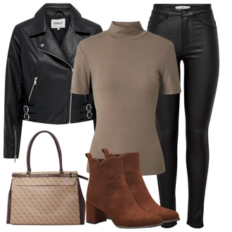 Poletje outfit mit Črna Hlače iz Imitacije Usnja/Pajkice Usnjena pajkica/Leginge v Videzu Usnja/Usnjena Hlača/Skinny Hlače/Lack Pajkica JdY "Popoln za jesen"