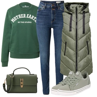 outfit mit Modra Usnjena Jakna/Kavbojke Visokega Pasu/Kavbojke z Razporkom/Ozke Kavbojke/Usnjene Čevlje S.Oliver "Popoln za jesen"