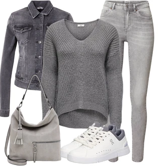 Italský Outfit s Krémová/Bílá/Světle šedá/Šedá Úzká Teniska/Nízká Teniska/Skate Bota/Kožené Tenisky ON "Vkusný podzimní outfit"Look: Sportovní, Skater, Rap, Italský