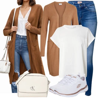 Outfit s Krémová/Bílá Halenka Móda Pro Plnoštíhlou/Tričko & Top Móda Pro Plnoštíhlé Vila "Vzhled casual"