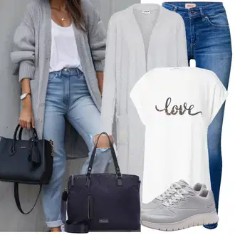 Zapínání na knoflíky Dlouhé Outfit s Šedá/Světle šedá Pletenina veľkej veľkosti/Tunika/Kabát/Šaty Móda Pro Plnoštíhlou Noisy may "Vzhled casual"