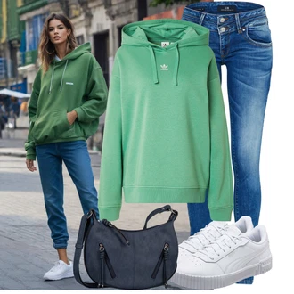 Vintage Outfit s Zelená/Světle zelená Vintage Mikina/Svetr S Kapucí/Originální Mikina/Sportovní Mikina/Sportovní Mikina Adidas Originals "Oblečení pro volný čas"Look: Hip Hop, Univerzitní, Vintage, Unisex, Skater, Sportovní