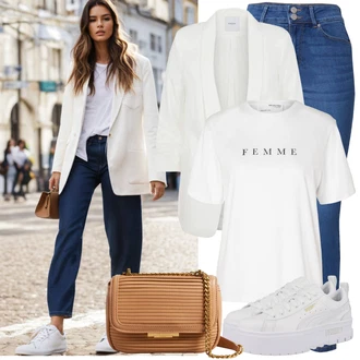 Outfit s Modrá/Tmavě Modrá Džíny s Dírou/Kožené Boty/Džíny s Rozparkem/Kožené bundy/Push up Džín/Kotníková Bota/High Waist Džínové Kalhoty/Kožená bunda/Zimní bunda/Dámské Džíny s Délkou 7/8 VERO MODA "Nápadný look na podzim"