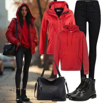 Outfit sa Crvena Trenirka/Sportska majica/Hoodie s poluzatvaračem Fila "Savršeno za jesen"