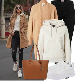 Outfit sa Narandžasta/Tamnocrvena/Crvena/Smeđa Kožna Jakna/Push-up Traperice/High Waist Traperice/Muška Kožna Jakna/Traperica Niskog Struka/Traperica Niskog Struka/Traperice Slim Kroja/Kožne Cipele/Trenerke Traperice/Bikerske Traperice Only "Upadljiv izgled za jesen"