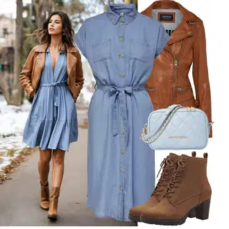 Outfit s Světle Modrá/Modrá Košilové šaty/Džínové Šaty/Šaty s Páskem Only "Cool podzimní outfit"
