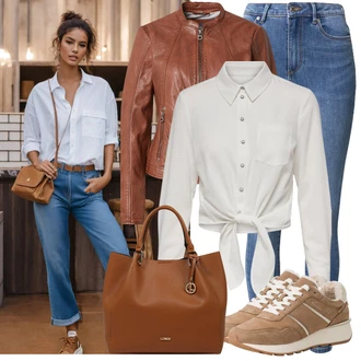 S Mašlí Outfit s Šedá/Khaki/Bílá/Béžová/Krémová Zavazovací Halenka/Halenka S Mašlí/Halenkové Body Only "Nápadný look na podzim"