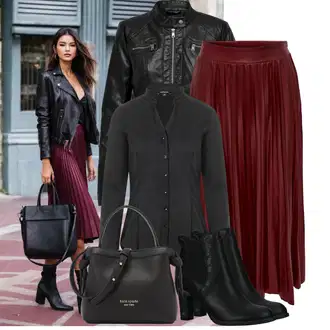 Lesk Outfit s Černá/Červená Motorkářské Bund/Kožené Bund/Motorkářská bunda/Bunda z Umělé Kůže Only "Cool podzimní outfit"