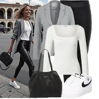 Outfit s Černá Formovaná Legína/Tregíny/Legíny s Podšívkou/Legíny s Vysokým Pasem/Kalhoty z Umělé Kůže/Vinylový Legín/Legíny Kožený Vzhled/Neprůhledný Legíny/Kožený legíny/Latexové legíny/Legíny s Rozparkem Only "Cool podzimní outfit"