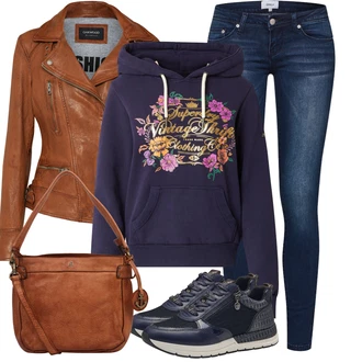 Italský Outfit s Modrá/Tmavě modrá/Šedá Teniska Kožené Tenisky/Nízká Teniska/Úzká Teniska/Tenisky s Bočním Zipem/Letní Tenisky/Bota Na Pěší Turistiku Tamaris "Módní vzhled na podzim"Look: Blokování barev, Cool, Italský, Námořní, Venkovní, Chytrý příležitostný, Sportovní, Unisex