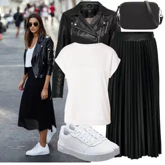 90-ich Skating Outfit sa Svjetloplava/Plava/Siva/Bijela Tanka Tenisica/Kožna Tenisica/Skate cipela/neformalna cipela/Ljetna Tenisica Puma "Opušteni izgled"Look: 90-ich, Nerd, Steampunk, Sportski, Estetika, Skater, Hip Hop, S zakovicama, Skating, Aerobik, Tenis, Skate
