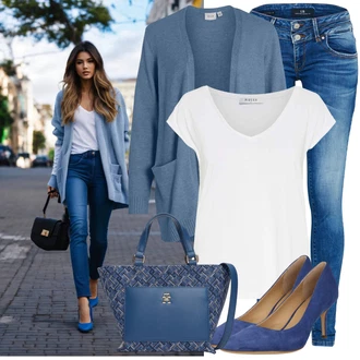 žakár Outfit s Modrá/Tmavě modrá Taška Přes Rameno/Velká taška/Obchodní Taška/Taška/Kancelářská Taška/Brašna/Shopper taška/Taška Na Rameno Tommy Hilfiger "Vzhled casual"