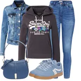 Černé a Modré Džínové Bundy Outfity image