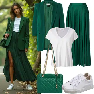 Kratka Outfit sa Svjetlozelena/Zeleno Mini Suknja/Teniska Suknja/Suknja Iz 60-ih/Suknja Iz 90-ih/Hlačna suknja/Kratka Plisirana suknja/Elastična Suknja/Unisex Suknja VERO MODA "Stilski Izgled za Jesen"