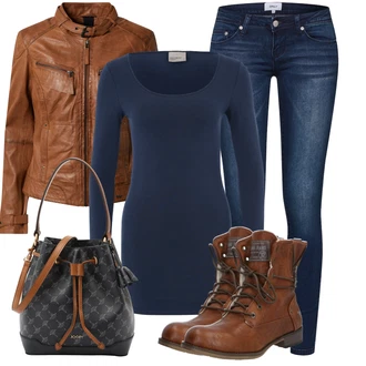 Outfit s Oranžová/Hnědá Motorkářská bunda/Kožené Bund/Kožená Bomber Bund/Bunda z Umělé Kůže/Motorkářské Bund/Kožená vintage bunda Maze "Stylový Podzimní Outfit"