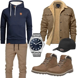 Outfit mit Khaki/Braun/Beige/Grau/Dunkelbraun Wattierte Stiefel/Wasserfester Schuh/Klassischer Stiefel/TrekkingStiefel/Winter Stiefelette/Winter Stiefel/Winter Sneaker/Wasserdichter Stiefel/Herren Lederschuhe Pastaza "Street Style Outfit"