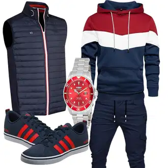 Outfit mit Mischfarben/Dunkelblau/Rot Pullover mit Reißverschluss/Kapuzenpullover/Strick Hoodie/Unisex Hoodie/Sport Sweatshirt/Hoodie/Ausgefallener Hoodie MANLUODANNI "Street Style Outfit"