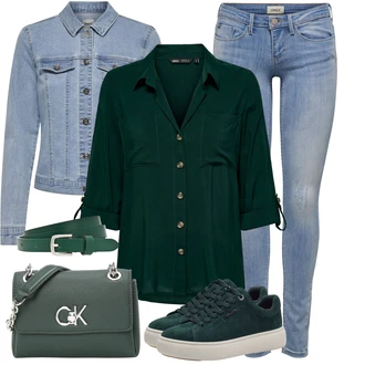 Károvaný Outfit s Světle modrá/Modrá Skinny Kalhoty/Džínové Legíny/Kalhoty s dírou/Jeggings Only "Vkusný podzimní outfit"