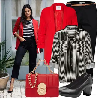 Outfit s Červená/Tmavě červená Oversize Sako/Boyfriend Sako/Dlouhý Sako/Teplákový blejzr/Kožená bunda pro muže Pieces "Lehký outfit"