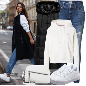 90-ich Skating Outfit sa Svjetloplava/Plava/Siva/Bijela Tanka Tenisica/Kožna Tenisica/Skate cipela/neformalna cipela/Ljetna Tenisica Puma "Lagana odjeća"Look: 90-ich, Nerd, Steampunk, Sportski, Estetika, Skater, Hip Hop, S zakovicama, Skating, Aerobik, Tenis, Skate