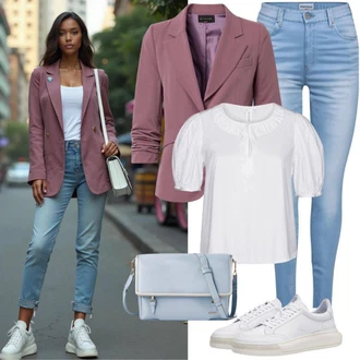 Léto Outfit s Bílá Halenka s Krátkým Rukávem/Kožená bunda/Průhledná blůza/Halenkový Top/Sportovní Halenka venaton "Stylový Vzhled pro Podzim"