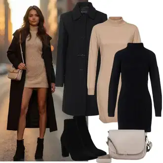 Mom Outfit s Černá Pletený Kabát/Zimní Kabát Vlněný kabát/Scuba Kabát/Pletený Fleecový Kabát Only "Stylový vzhled pro podzim"Look: Business, Jazz, Mom, Kancelář, Old Money, Příliš oblečený