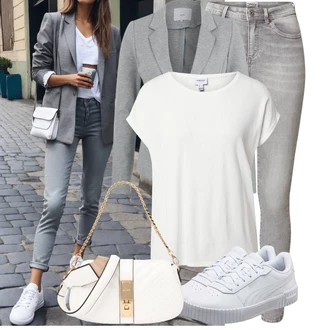 90-ich Skating Outfit sa Svjetloplava/Plava/Siva/Bijela Tanka Tenisica/Kožna Tenisica/Skate cipela/neformalna cipela/Ljetna Tenisica Puma "Lagana odjeća"Look: 90-ich, Nerd, Steampunk, Sportski, Estetika, Skater, Hip Hop, S zakovicama, Skating, Aerobik, Tenis, Skate
