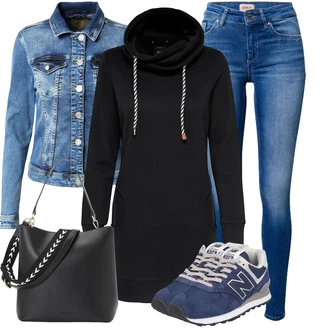 Cool Outfit s Modrá/Světle modrá Džínové Bund/Krátké Džínové Bundičky Gang "Módní vzhled na podzim"Look: 90tá léta, Cool, Kovbojka, Mom, Krásný, Univerzitní, Western