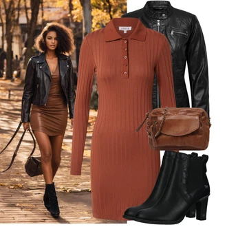 Polo-límec Outfit s Červená/Hnědá/Oranžová Edited "Cool podzimní outfit"