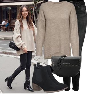Outfit s Černá/Modrá Kozačka Chelsea Boty/Kovbojská kotníková bota/Kotníková Bota s Podšívkou/Letní kotníková Kozačka/Westernová Kotníková Bota Tamaris "Cool podzimní outfit"