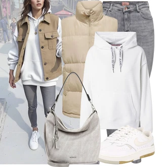 Outfit s Šedá/Bílá/Krémová Originální mikina/Dámský Svetr/Svetr s kapucí/Svetr S Kapucí/Unisex Mikina S Kapucí/Sportovní mikina/Partnerská Mikina/Vintage mikina/Sportovní mikina Tommy Jeans "Podzimní outfity"