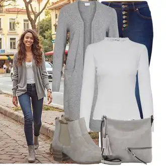 Zapínání na knoflíky Dlouhé Outfit s Šedá/Tmavě šedá/Světle šedá Pletenina veľkej veľkosti/Šaty Móda Pro Plnoštíhlou/Kabát/Tunika Vila "Stylový vzhled pro volný čas"