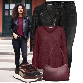Outfit s Černá/Tmavě zelená Kožené Bund/Motorkářská bunda/Motorkářské Bund/Bunda z Umělé Kůže Noisy may "Podzimní Look"
