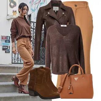 Outfit sa Smeđa/Kaki/Bež Tradicionalna Hlača/Hlače od muslina/Lepršave Hlača/Hlača od Odijela/Bootcut Hlača/Hlače Visokog Struka/Hlače s Prorezom/Marlene Hlača Culture "Jesenski outfiti"