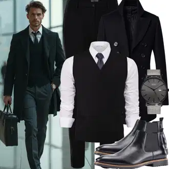 Party Outfits mit Schwarz Chelsea Boot/Lederjacke/Flache Stiefelette/Leder Stiefelette/Gefütterte Stiefelette Tchibo "Buro Outfit"