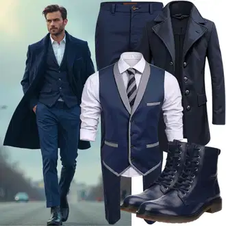 Outfit mit Blau/Hellblau/Dunkelblau Trachtenweste/Elegante Weste/Businessweste/Anzugweste/Blazerweste/Pullunder/Reitweste Spieth & Wensky "Buro Outfit"