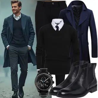 Regen Outfit mit Dunkelblau/Blau Schnürer/Schnürschuh/Stoffschuh/Schuh Ohne Schnürsenkel/Flache Stiefelette Geox "Buro Outfit"