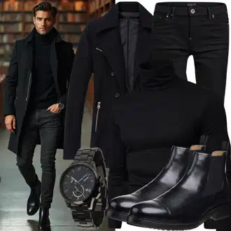 Outfit mit Schwarz Chelsea Boot/Lederjacke/Flache Stiefelette/Leder Stiefelette/Gefütterte Stiefelette Tchibo "Buro Outfit"