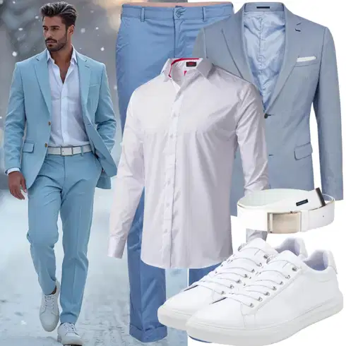 Hellblau/Grau Anzug Blazerjacke/FreizeitAnzug/Baumwoll ­Blazer/SweatBlazer/Lässiger Blazer/Lederjacke Colmar kombinieren
