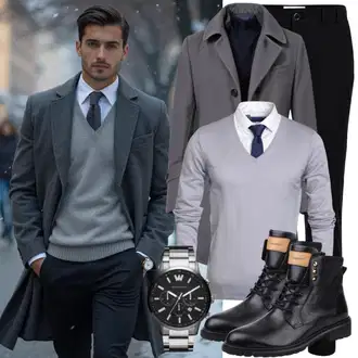 Smart Casual Outfits mit Schwarz Hose mit Schlitz/Business Hose/Anzughose/Culotte Hose/3/4 Hose/Musselin Hose/7/8 Hose/Gerade Hose/Marlenehose/Slim Hose Tommy Hilfiger, Schwarz Wattierte Stiefel/Gefütterte Stiefelette/Lammfell Stiefel/Flache Stiefelette/Lammfell Winterstiefel/Winterschuh/Winter Stiefelette Tchibo, Grau/Schwarz/Dunkelgrau/Orange Armbanduhr/Uhrwerkzeug/Smartwatch/Uhrenbatterie/Uhrenarmband Timex "Business Outfit"