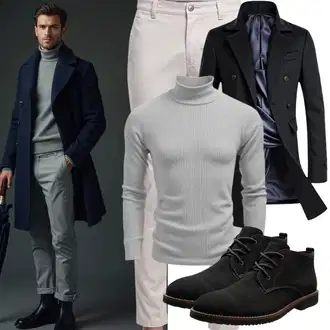 Smart Casual Outfits mit Schwarz Wattierte Stiefel/Gefütterte Stiefelette/Lammfell Stiefel/Flache Stiefelette/Lammfell Winterstiefel/Winterschuh/Winter Stiefelette Tchibo "Casual Business Outfit"