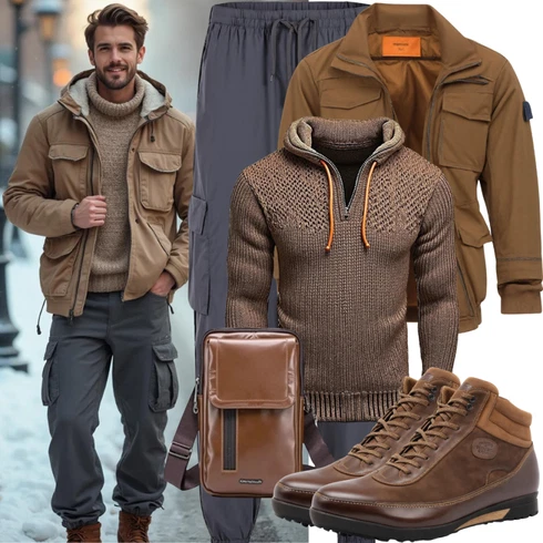 Khaki/Grau/Hellgrau Cargo-JoggingHose/CargoHose Ellesse kombinieren mit Braun MannsTasche/TrageTasche Calvin Klein