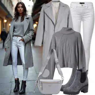 outfit mit Temno Siva/Siva/Svetlo Siva Plašč Trenčkot/Prehodni Plašč/Dežni Plašč/Dežni Plašč & Funkcionalni Plašč/Women's Trenchcoats/Midi Plašč/Dolg Plašč/Dolg Plašč answear lab "Cool jesenska obleka"