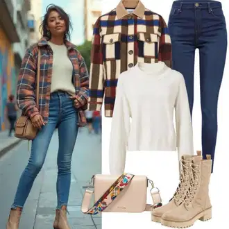 Kombinacije za zimu Prugasto sa Kaki/Bež/Smeđa Košulja of flanela/Ležerna košulja/Košulja od muslina/Poslovna košulja Pull&Bear "Cool jesenski outfit"