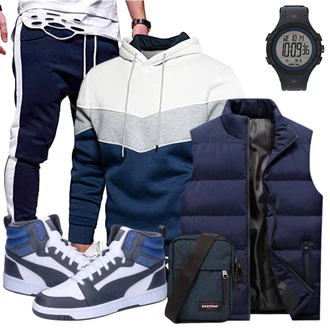 Outfit mit Dunkelblau/Blau Reiseweste/Sport Weste/Funktionsweste/Trachtenweste/Kunstfaserweste/Kurze Weste/Lange Weste/Wendeweste/Daunenweste/Puffer Weste/Ärmellose Weste LEZUAN "Cool Outfit"