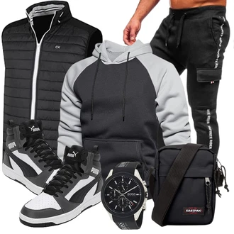 Rundhals Outfit mit Grau/Dunkelgrau/Hellgrau/Dunkelblau Pullover mit Reißverschluss/Kapuzenpullover/Unisex Hoodie/Hoodie/Ausgefallener Hoodie/Sport Sweatshirt MANLUODANNI "Cool Outfit"