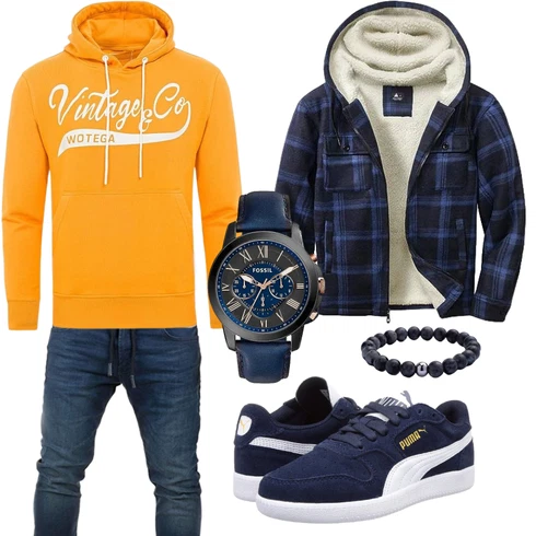 Gelb/Orange Ausgefallener Hoodie/Vintage Hoodie WOTEGA kombinieren